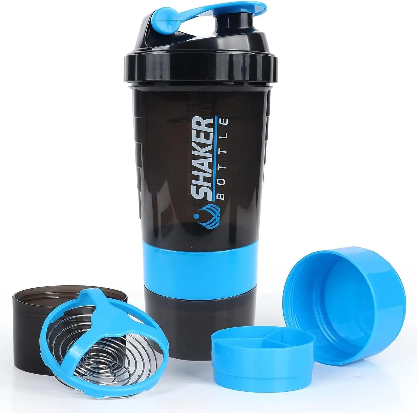 Gourde MMA Shaker Noir & Bleu Compartimentée