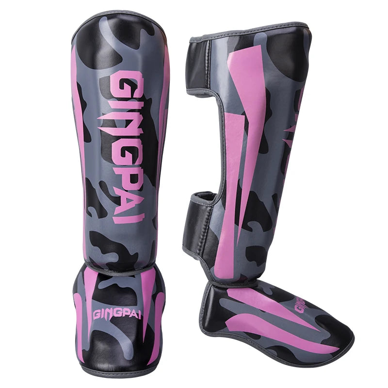 Protège-tibias MMA GingPai Camouflage Gris & Rose
