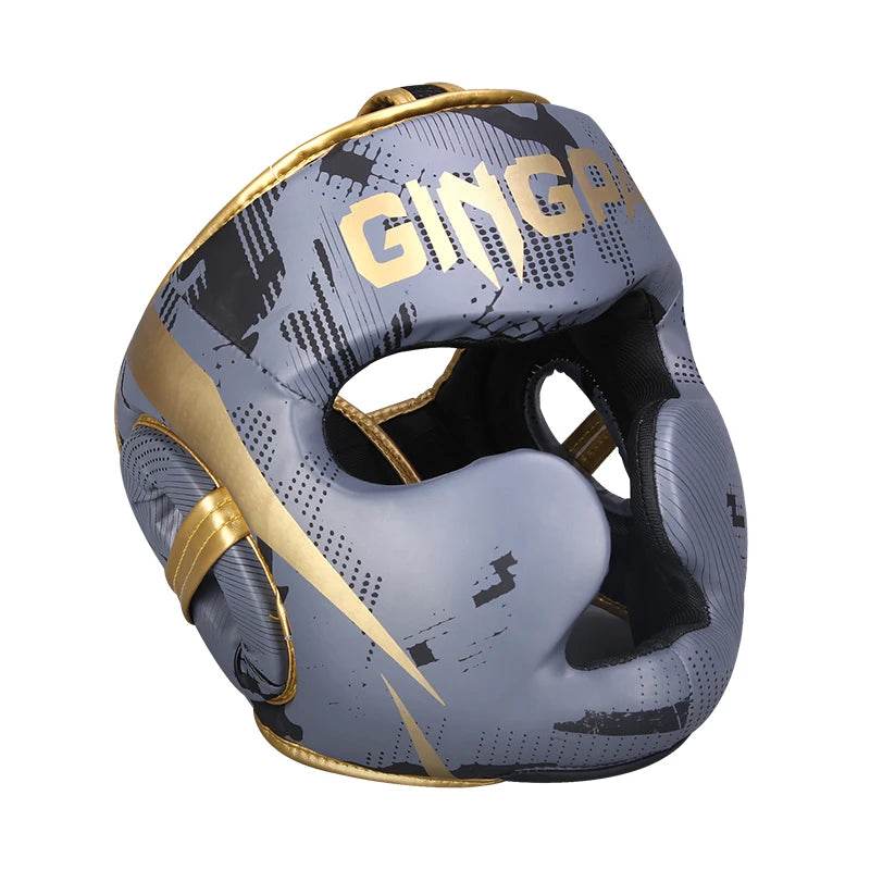 Casque MMA GingPai Gris Graphique & Or