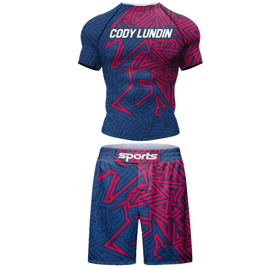 Ensemble Court MMA Sports Graphique Bleu et Rouge