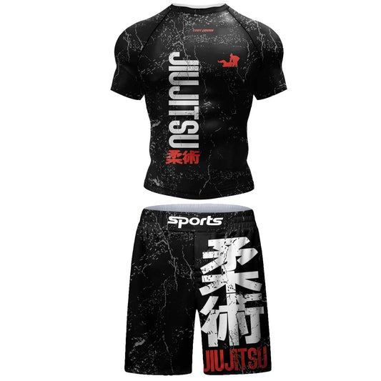 Ensemble Court MMA Sports Graphismes Jiu-Jitsu Noirs