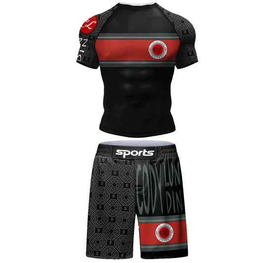 Ensemble Court MMA Sports Noir Rouge Écusson