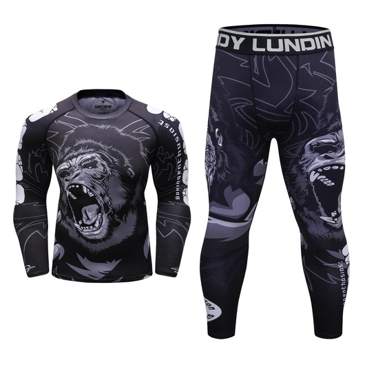 Ensemble Long MMA Sports Gorilla Sauvage Noir Motif Rugissant