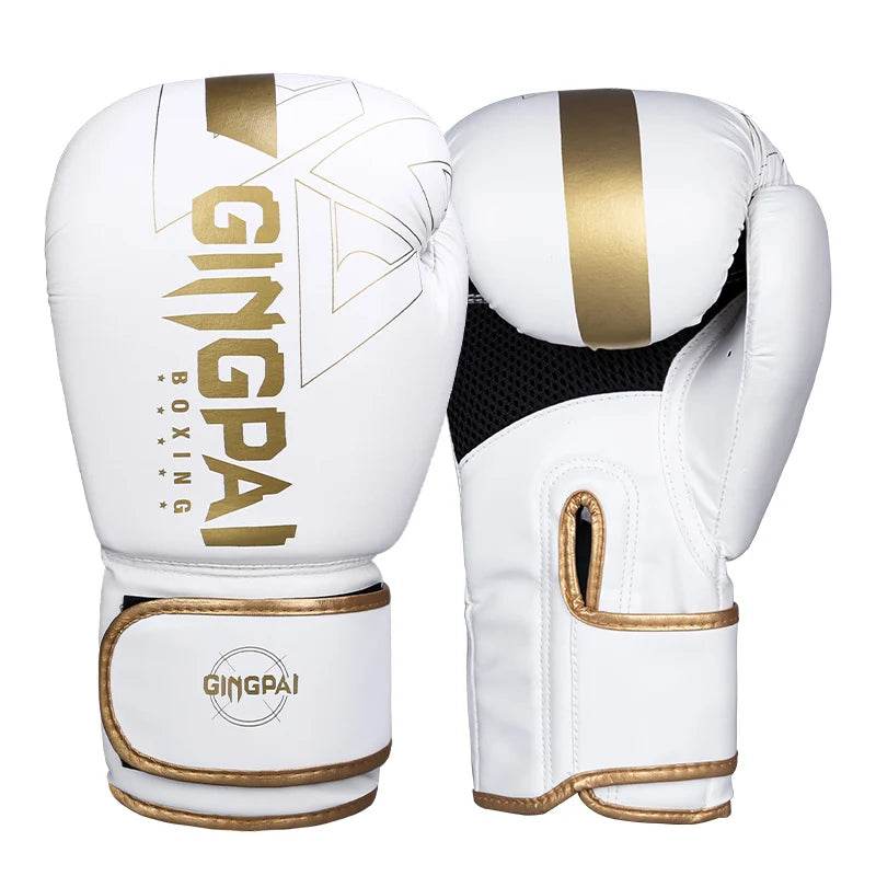 Gants MMA GingPai Blanc & Or Premium