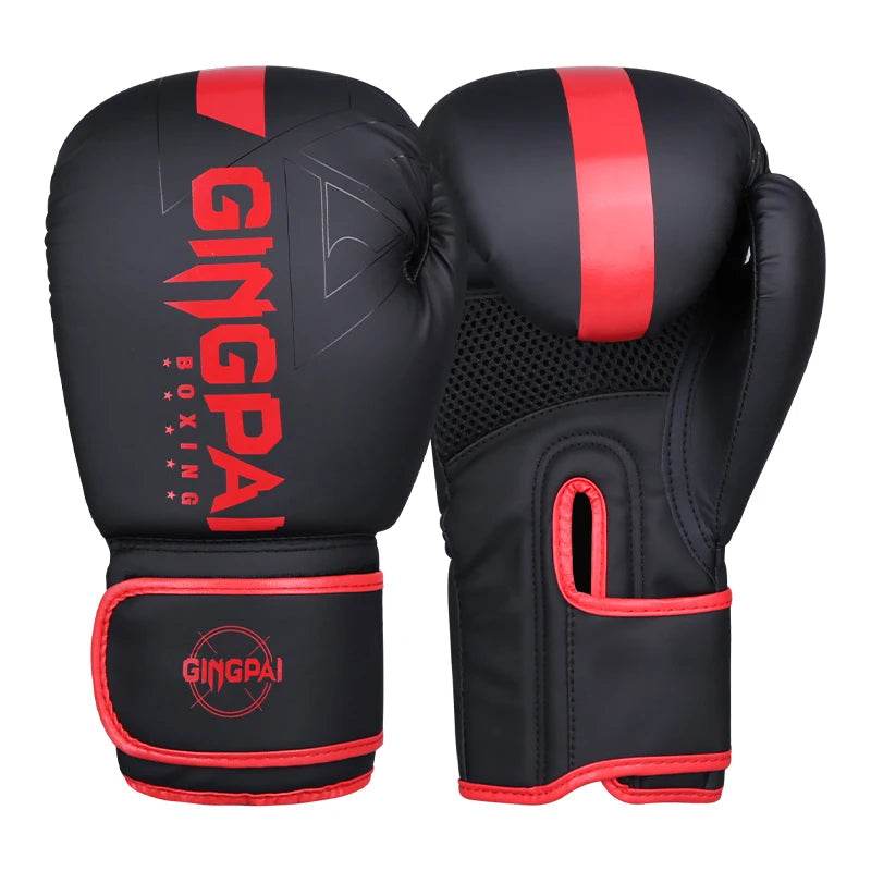 Gants MMA GingPai Noir Bandes Rouges Punch Boxing