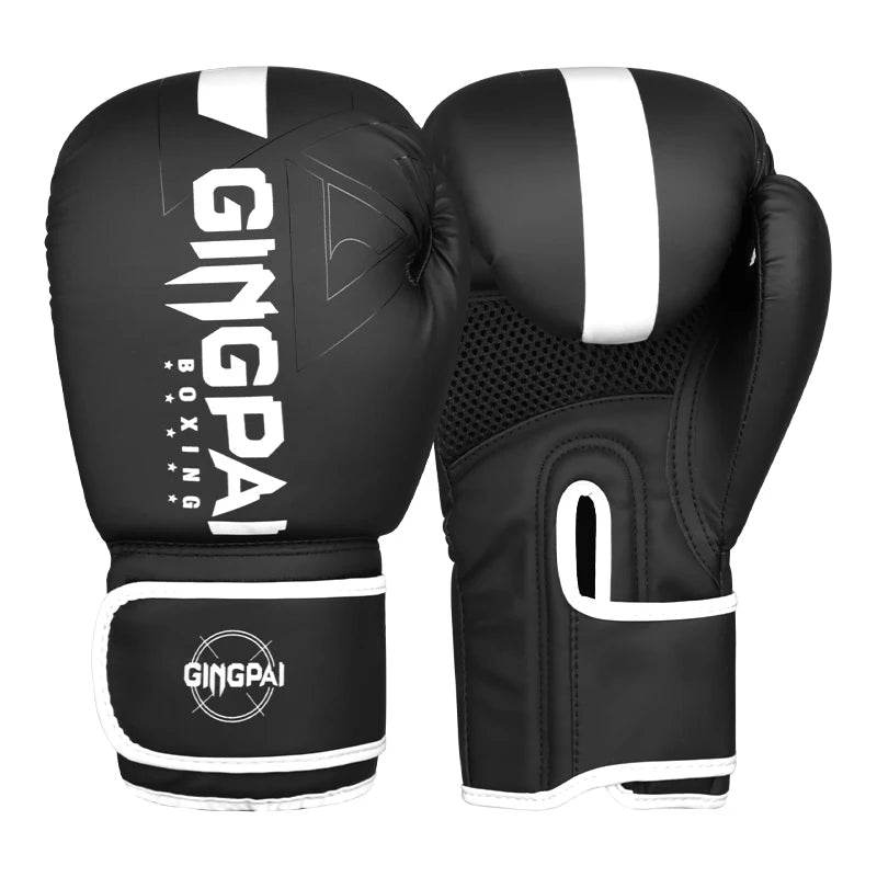 Gants MMA GingPai Noir Rayure Blanche Respirants