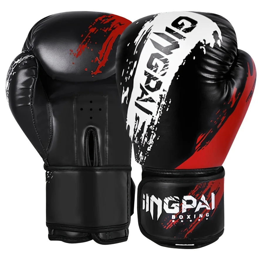 Gants MMA GingPai Noir & Rouge Design Éclaboussures