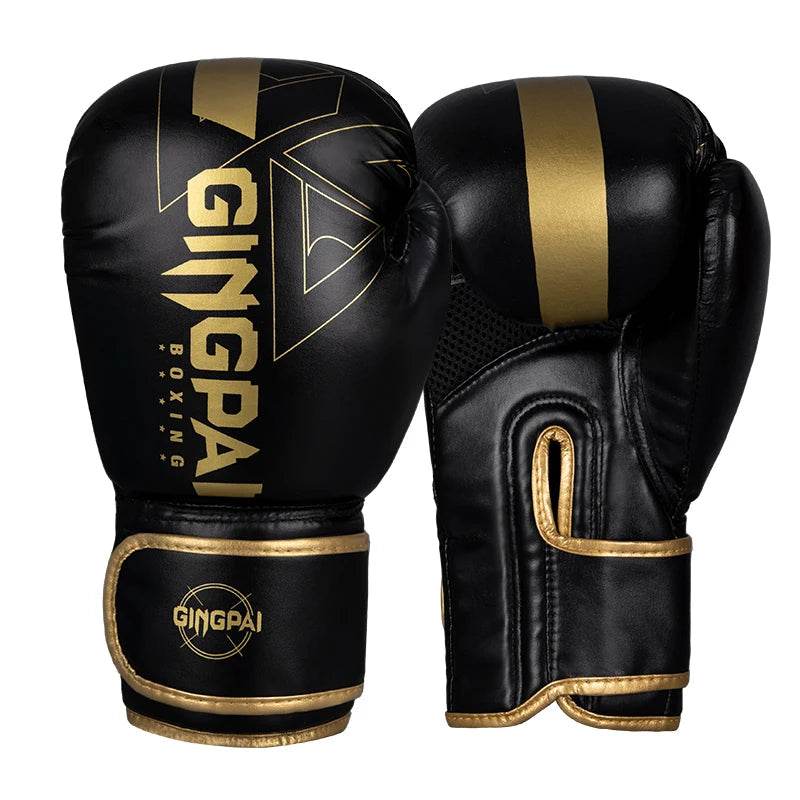 Gants MMA GingPai Noir Élégant & Doré Brillant