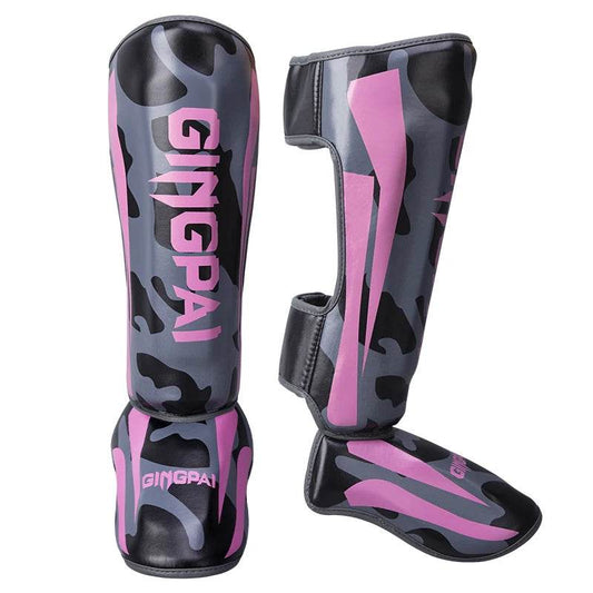 Protège-tibias MMA GingPai Camouflage Gris & Rose