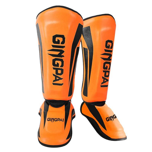 Protège-tibias MMA GingPai Orange & Noir Rayés