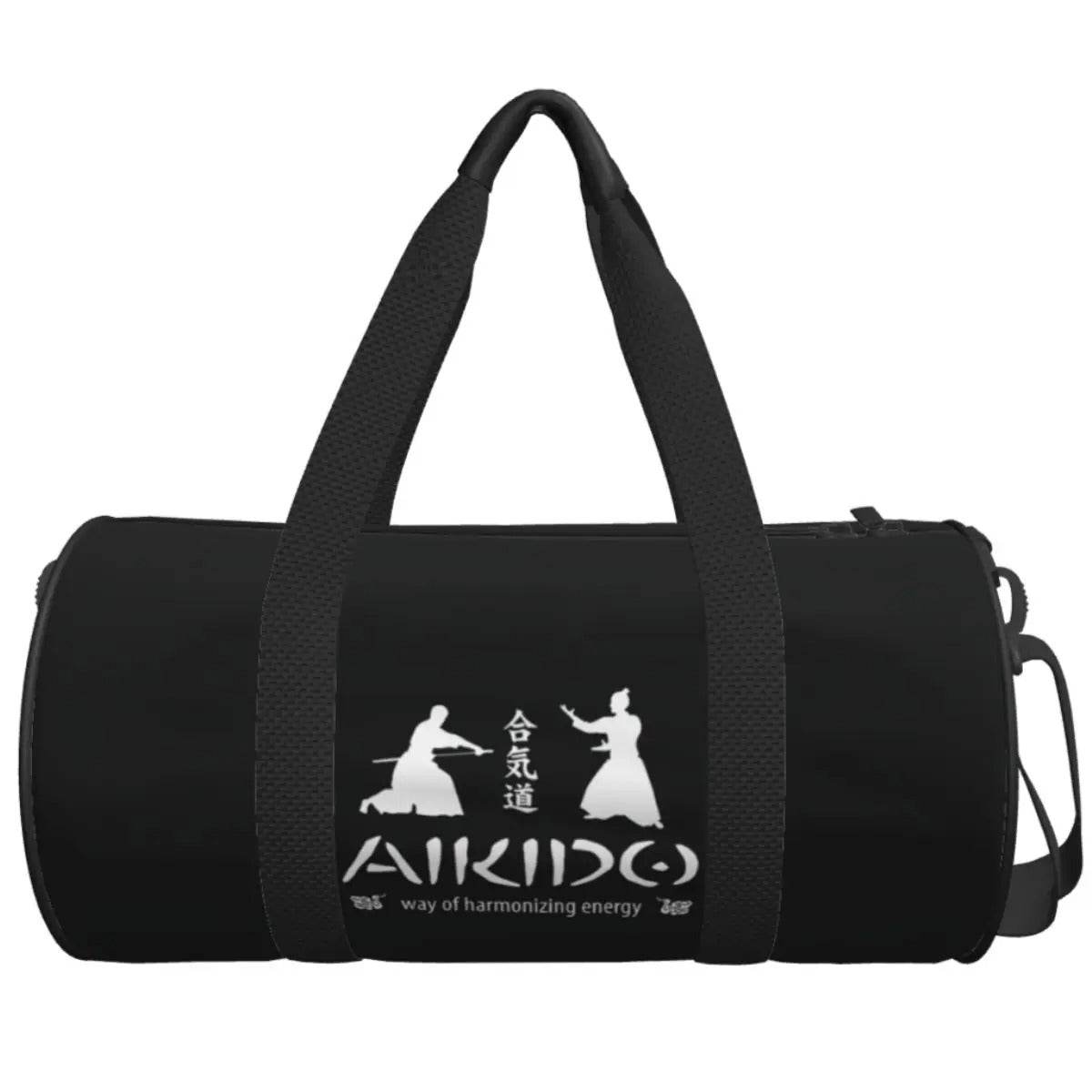 Sac de sport Aikido Noir Motif Arts Martiaux Blanc