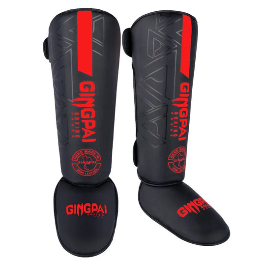 Protège-tibias MMA GingPai Noir Bandes Rouges